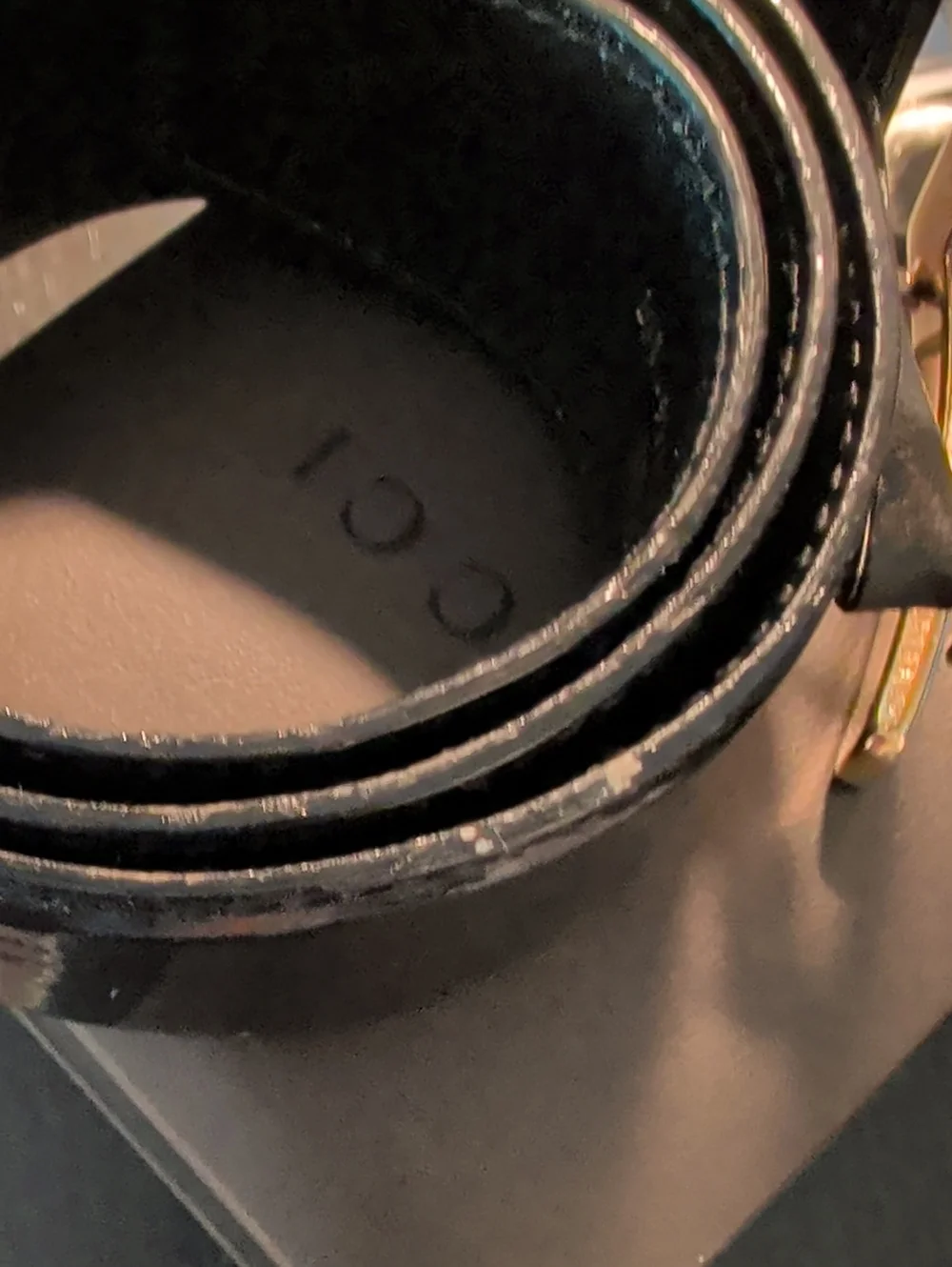 Gucci Black Leather Belt with Gold G Logo Buckle EUC